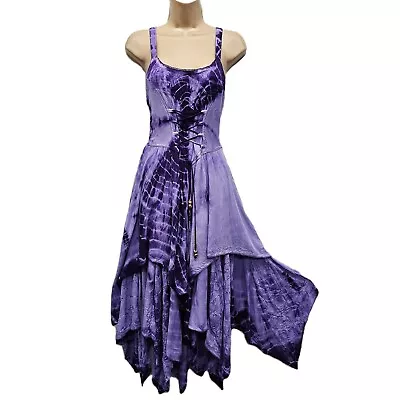 Tie Dye Maxi Corset Dress Pixie Hem Purple Lilac One Size 8 10 12 14 16 18 20 22 • £29.99