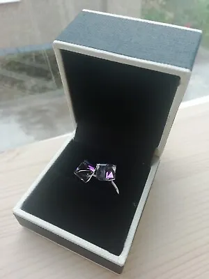 Ladies New+Box 925 Silver/Faceted Square Cut Twin Crystal Ring Size P½ • £12.50
