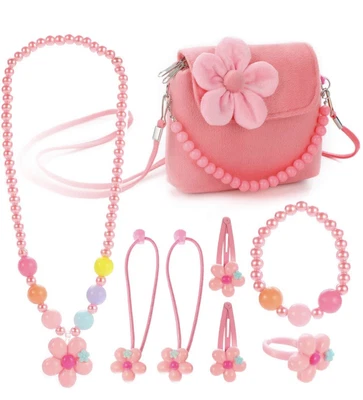 $19.99 • Buy Flower Necklace Bracelet Ring Set Chunky Jewelry For Girls Little Kids