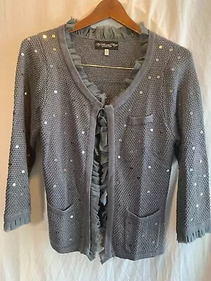My Favorite Things By Colleen Lopez Size Small Gray 3/4 Sleeve Cardigan Sequins • $17.99