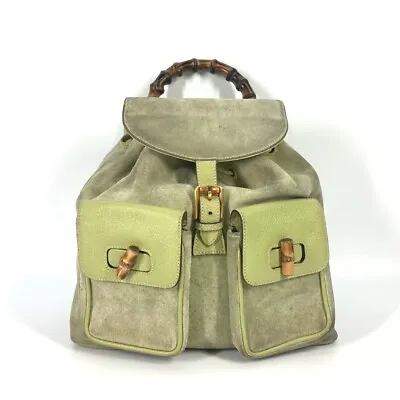 GUCCI 003.1119 Bamboo Backpack Vintage Bag Backpack Suede Green • $270