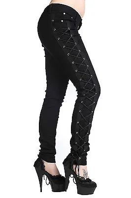 £39.99 • Buy Black Corset Goth Punk Rockabilly Lace Up Skinny Trousers Jeans BANNED Apparel