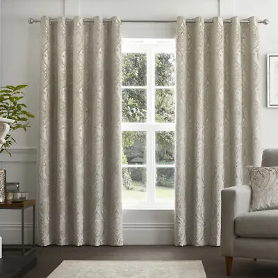 Curtina Chateau Damask Embossed Eyelet Lined Curtains • £32.49