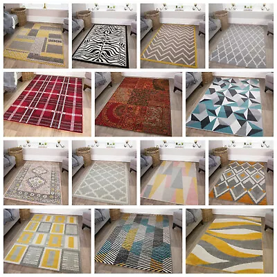 Grey Yellow Trellis Geometric Rugs Ochre Silver Cosy Small Large Rug Living Room • £19.95