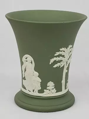 Wedgewood Jasperware Posy Pot Sage Green Sacrifice 4 Inch Flared Vase Excellent • $30