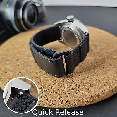 £13.45 • Buy Black Leather Hook And Loop Watch Strap Band - Quick Release - 20mm 22mm