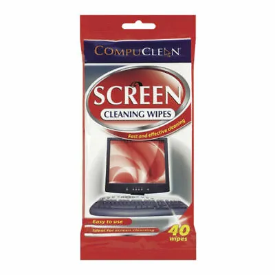 £3.49 • Buy Compuclean Pack Of 40 Computer TV Screen Tablet Cleaning Wipes Fast & Effective