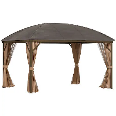 Outsunny 3 X 4m Hardtop Gazebo Aluminium Garden Pavilion W/ Steel Roof Brown • £871.99