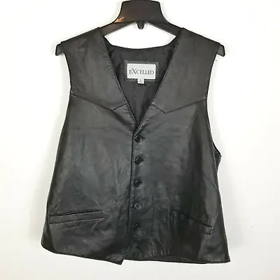 Excelled Mens Black Leather Sleeveless Button Front Vest Jacket Size L • $21.24