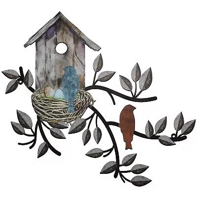 Birds Wall Decor Metal Tree With Birdhouse Wall Art Hanging Outdoor Wall Brown • $13.85