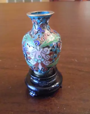 Cloisonné ENAMEL Brass MINIATURE 2  VASE FLORAL Design With Stand • $9.99