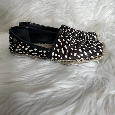 Tory Burch Black And White Mckenzie Dotted Pony Espadrille Flats Womens Size 7.5 • £96.42