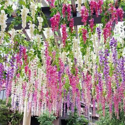 60X Artificial Fake Hanging Wisteria Silk Flowers Vine Plant Home Wedding Decor • £2.66