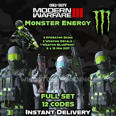  12 Codes Skin COD MW3 Call Of Duty Modern Warfare 3 Monster Energy Full  • $10.99