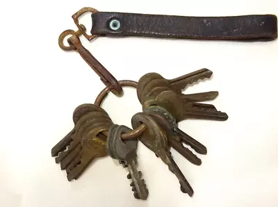 Vintage Key Ring & Leather Strap Fob 14 Assorted Keys • $9.90