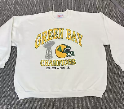 Vintage Green Bay Packers Sweatshirt Hanes 1997 White Crew Neck Long Sleeve • $26.89