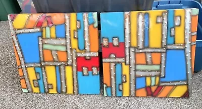 2 Gold Leaf Design Group Metal Abstract Patchwork 18”x18” Wall Art Decor • $49.99