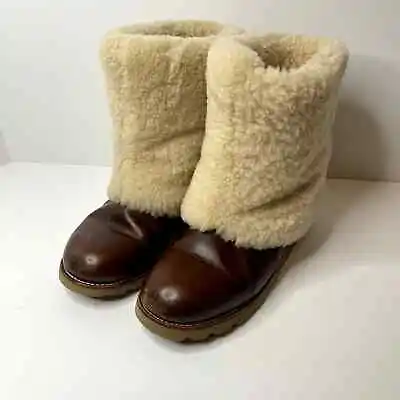 UGG Australia Maylin Brown Leather And Sheepskin Boots | Shearling Cuff | Size 7 • £115.70