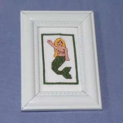 Miniature Dollhouse Framed Needlepoint Nude Mermaid Picture Nautical Beach Ocean • $37.99