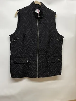 Erin London Crinkled Vest Black Size Large Full Front Zip Pockets Womens • $15.97