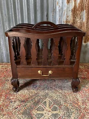 Antique Vintage Large Mahogany Canterbury Music Magazine Rack Drawer Victorian • £125