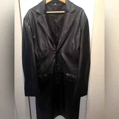 Men's 3/4 Black Leather Coat Size Medium Hand Made In India • $162.57