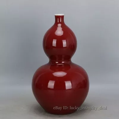 13  Chinese Old Monochrome Ox-blood Red Glaze Porcelain Gourd Vase Mark • $329