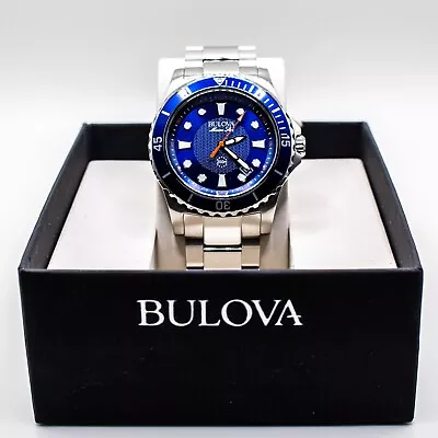 Bulova Marine Star Date Indicator Stainless Steel & Blue Men's Watch 98B130 NWT • $174