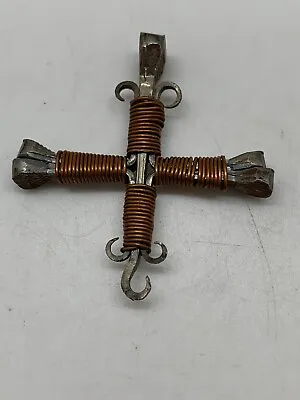 Brass Wrapped Square Nail Handmade Cross Jewelry Art Religious Steam Punk • $8