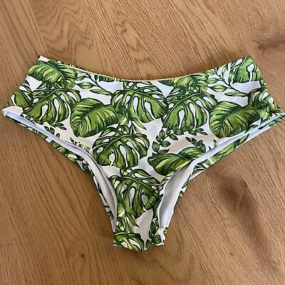 Zaful Size Small Bikini Bathing Suit Bottom White & Green Palm Leafs High Waist • $5.99