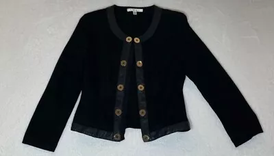 Cabi Black Gold Button Faux Leather Trim Ponte Knit Studio Jacket Size Small • $22.50