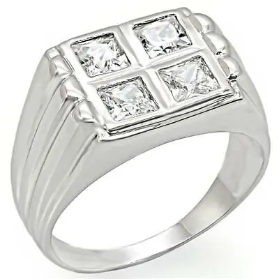 $50 • Buy G-Filled 18k White Gold Mens Ring Simulated Diamond Four Squares Gents Jewellery