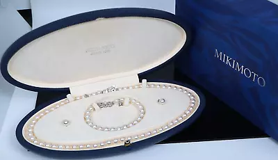 $7500 Mikimoto 18k White Gold Akoya Pearl Necklace Bracelet Earrings Jewelry Set • $6500