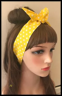 Yellow Spotty Headband Bandana Scarf Hairband Hair Tie Band Polka Dress Dots • £2.99