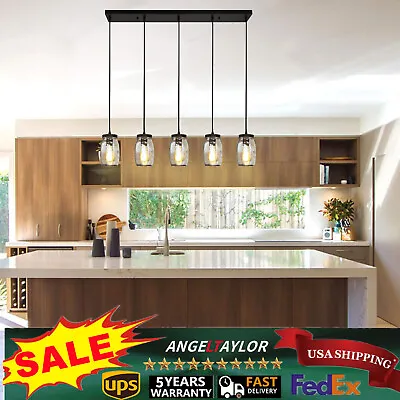 5-Light Glass Mason Jar Island Pendant Light Ceiling Light Fixture Kitchen Decor • $68.40