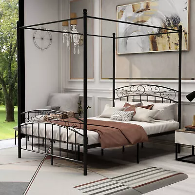 Full Size Metal Canopy Bed Frame With Headboard Footboard And Storage • $170.69