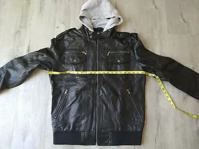 Men's Motorcycle Brando Style Biker Real Leather Hoodie Jacket - Detach Hood -FZ • $59.99