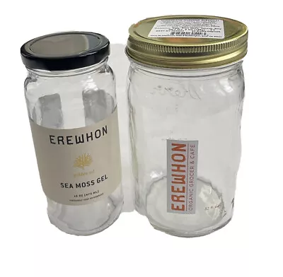 LOT 2) EREWHON Glass Mason Reusable Jars 32 Oz 16oz SEA MOSS GEL Almond Biscotti • $44.99