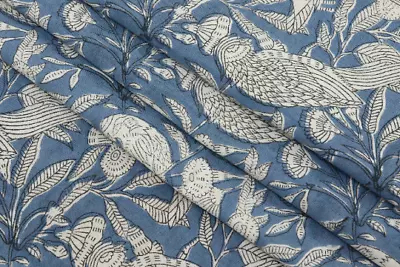 French Fabric Hand Block Print Blue And White Pure Cotton Fabric • $25