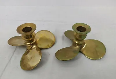 Vrolijk Brass Boat Propeller Candle Holder Pair - Vintage • $112.95