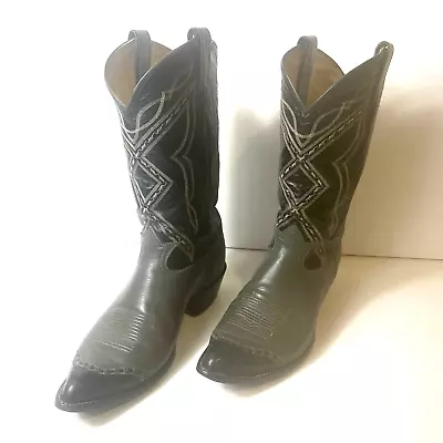 Tony Lama Gold Label Black Lizard Wing Tip Cowboy Western Boots Mens Sz 11E 6914 • $67.49