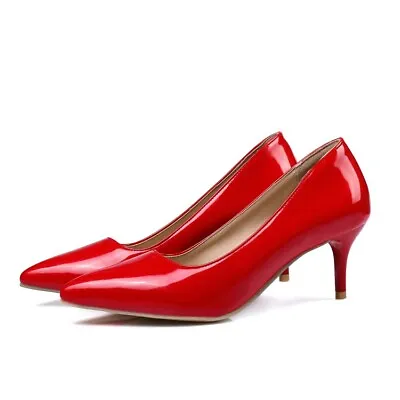 Ladies Formal High Heel Pointy Toe Patent Leather Pumps Court Party Shoes Size • $28.68