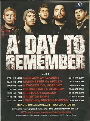 A DAY TO REMEMBER UK Tour 2011 Original A4 Magazine Advert Poster • $8.84