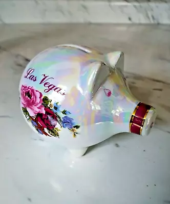 Vintage Las Vegas Souvenir Pig Piggy Bank Floral With Iridescent Glaze • $10