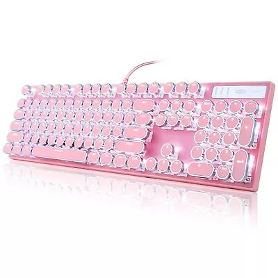 Camiysn Typewriter Style Mechanical Gaming Keyboard Pink Retro Punk Gaming K... • $46.64