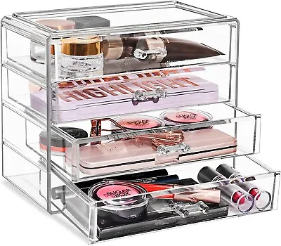 Acrylic Cosmetics Jewelry And Makeup Organizer Storage Case With 4 Large Drawers • $26.99