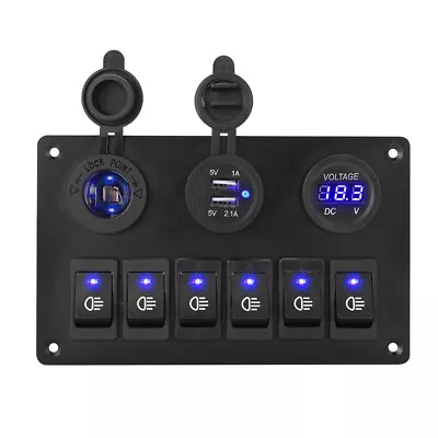 6 Gang 12V Switch Panel Control USB ON-OFF LED Rocker Toggle For Car Boat Marine • $29.45