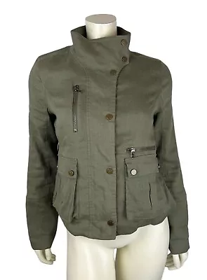 Veronica Beard Green Utility Military Jacket Size 6 Everglade Linen Zip Pockets • $49.99