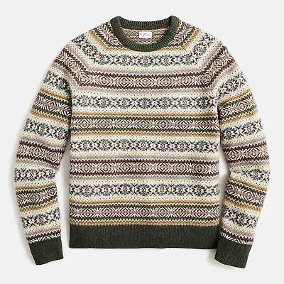 NWT J Crew 100% Wool Fair Isle Sweater In Heather Black Forest (Various Sizes) • $119.99