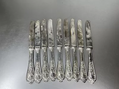 Vintage Epzing Italy Dinner Knives Silver Plated V.p.c.p Tarnished Antique (9) • $94.99
